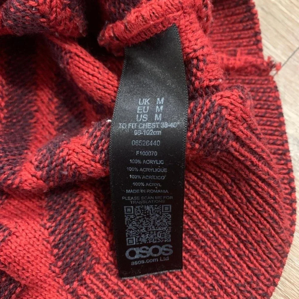 ASOS zigzag pattern vneck pullover sweater in red‎ - size medium mens